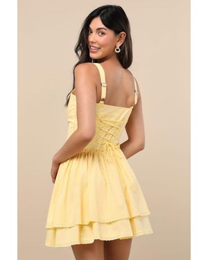 Lulus Aspyn Tiered Asymmetrical Mini Dress - Natural