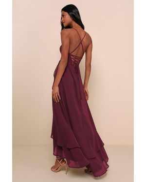 chinese dress ladies Teneal Lace-Up Back Maxi Dress Plum main image 0