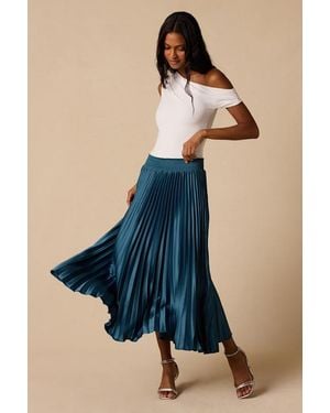 Lulus Sophisticated Vision Satin Pleated Midi Skirt - Blue