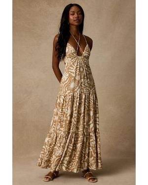 Lulus Mykonos Memories And Ivory Abstract Maxi Dress With Pockets - Brown