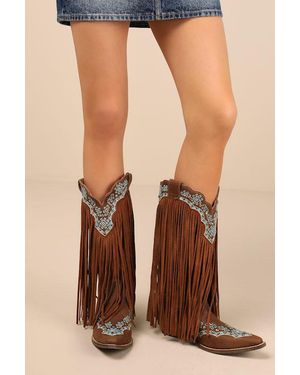 Dingo Tequila Sunrise Suede Leather Fringe Western Boots - Black