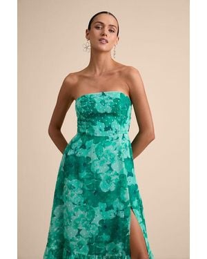 Lulus Bright Perspective Floral Strapless Midi Dress - Green