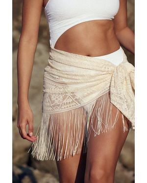 Lulus Feel The Heat Fringe Lace Swim Cover-Up Sarong - Natural