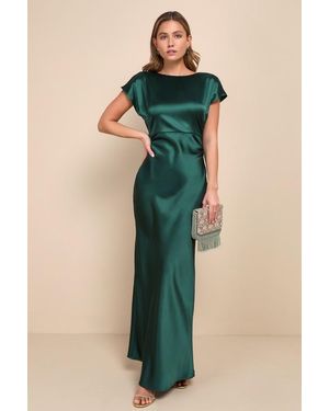 Lulus Captivating Presence Satin Cowl Back Maxi Dress - Blue