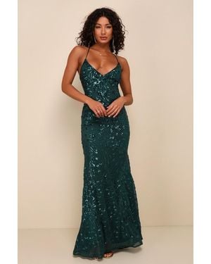 Lulus Photo Finish Sequin Lace-Up Maxi Dress - Blue