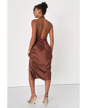 beyond classy brown satin halter midi dress 23 Brown Satin Dresses That Are Incredibly Rich-Looking and Are Set to Replace Your LBD