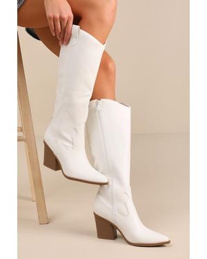 Lulus Rauland Pointed-Toe Knee-High Western Boots - Natural