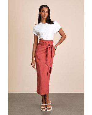 Lulus Breezy Personality Linen Midi Wrap Skirt - Pink