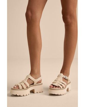 Dolce Vita Latice Oatmeal Raffia Caged Platform Sandals - Natural