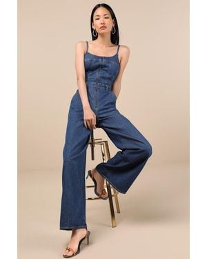 Levi's Bustier Dark Wash Zip-Front Wide-Leg Jumpsuit - Blue