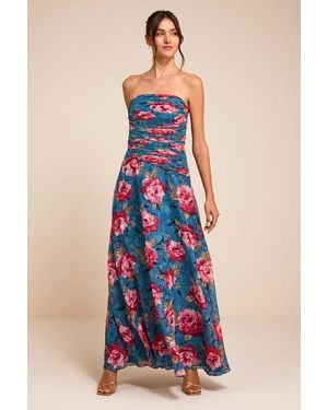 Lulus Tanya Multi Satin Pleated Maxi Dress - Blue