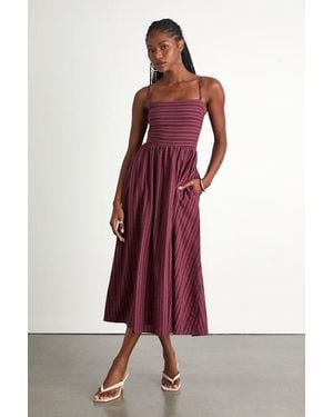 Lulus Feeling The Best Plum Striped Tie-Back Midi Dress With Pockets - Red