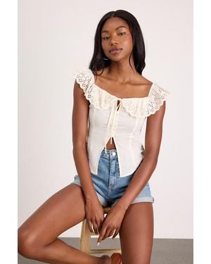 Lulus Alesana Eyelet Embroidered Button-Front Top - Natural