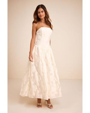 Lulus Calen Cream Floral Jacquard Drop Waist Maxi Dress - Natural