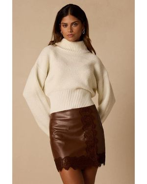 Lulus Dayva Dark Vegan Leather Lace Mini Skirt - Natural
