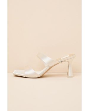 Dolce Vita Icelyn Off Satin High Heel Slide Sandals - Natural