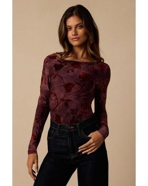 Lulus Micah Dark Plum Burnout Velvet Bodysuit - Red