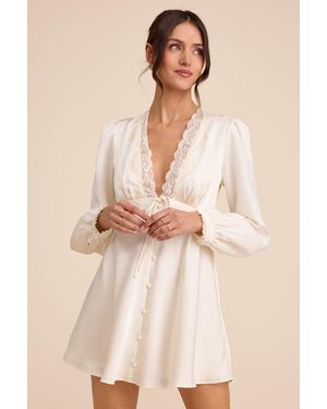 Lulus Goldia Satin Long Sleeve Babydoll Mini Dress - Natural