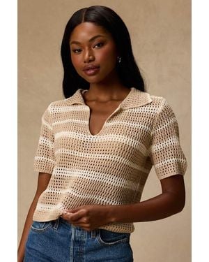 Lulus Bebe Striped Crochet Collared Top - Natural