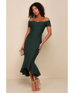 Lulus How Much I Care Off-The-Shoulder Midi Dress in Blue | Lyst