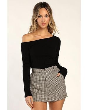 Lulus Popular Babe Ribbed Knit Asymmetrical Long Sleeve Top - Black