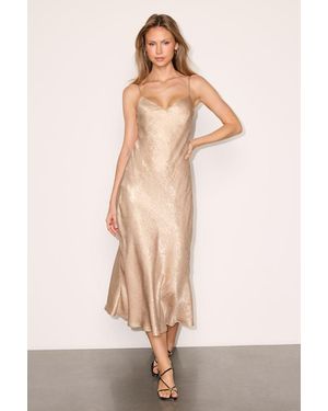 Lulus Stellina Metallic Satin Cowl Back Midi Dress - Natural