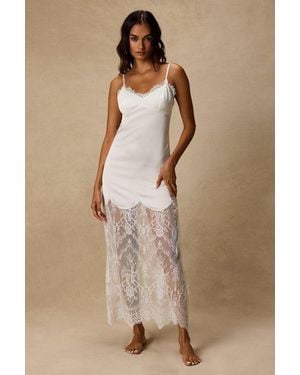 Lulus Jesse Satin Lace Maxi Lingerie Slip - Natural