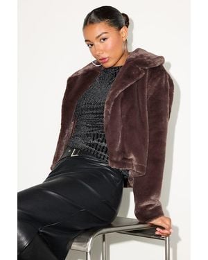 Lulus Cuddly Sensation Faux Fur Cropped Jacket - Brown