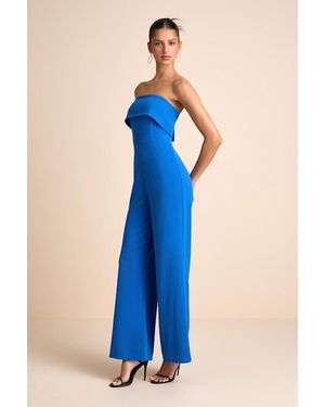 Lulus Carmo Strapless Straight Leg Jumpsuit - Blue