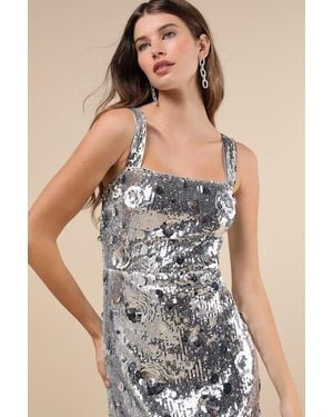 Lulus Extravagant Attitude Sequin 3D Floral Mini Dress - Gray
