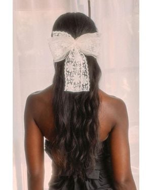 Lulus Blissful Cutie Lace Oversized Bow Hair Barrette - White