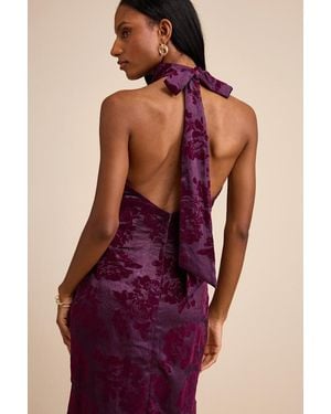 Lulus Kyliana Satin Burnout Velvet Halter Maxi Dress - Purple
