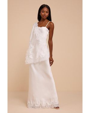 Lulus Sophia Asymmetrical Lace Maxi Dress - Natural