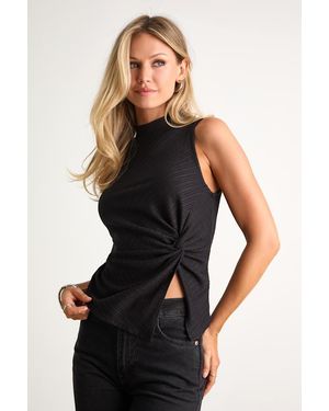 Lulus Trendy Minimalist Ribbed Knotted Tank Top - Black