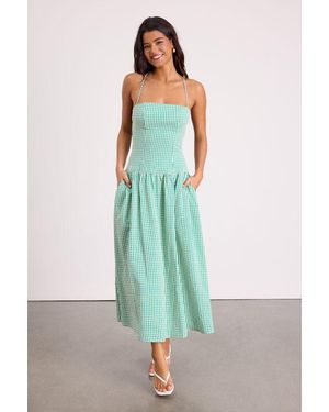Lulus Lanny Gingham Lace-Up Midi Dress - Green