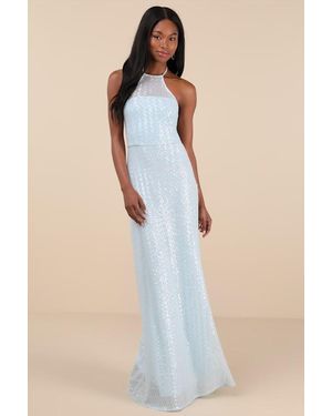 Lulus Kalina Sequin Halter Maxi Dress - Blue