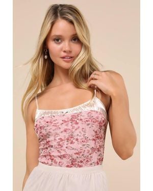 Lulus Truly A Sweetheart Floral Lace Cami Bodysuit - Pink