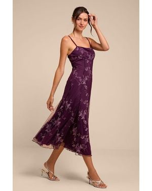 Lulus Ronette Plum Floral Embroidered Midi Dress - Purple