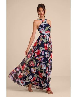 Lulus Lilja Floral Print Maxi Dress - Blue