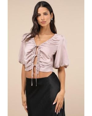 Lulus Romantic Snapshot Satin Puff Sleeve Tie-Front Top - Pink