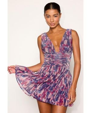 Lulus Evaluna Abstract Print Pleated Mini Dress - Purple