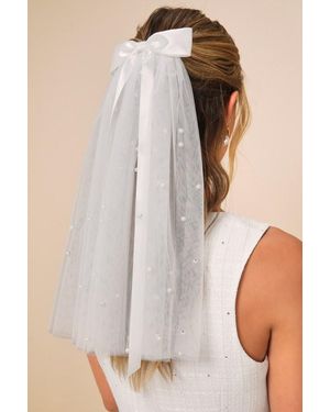 Lulus Beautiful Promise Satin Bow Pearl Mesh Veil - White