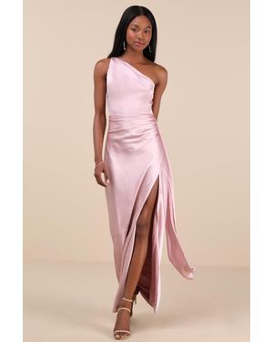 Lulus Signature Elegance Dusty Satin One-Shoulder Maxi Dress - Pink