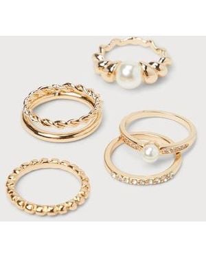 Lulus Luxe Imagination Pearl Rhinestone Ring Set - Metallic