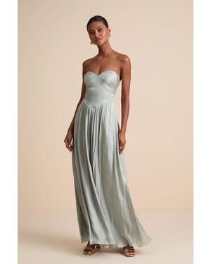 Lulus Kylin Sage Satin Basque Waist Maxi Dress - Natural