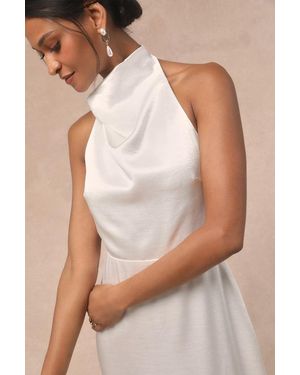 Lulus Meliana Satin Halter Backless Maxi Dress - White