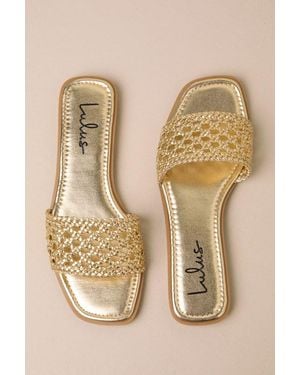 Lulus Wenda Metallic Woven Flat Slide Sandals - Natural