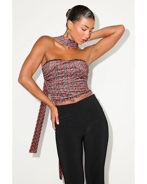 Lulus Copeland Floral Velvet Sash Scarf Strapless Crop Top - Black