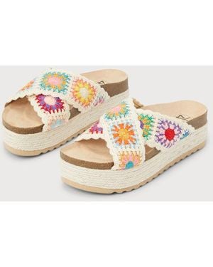 Dirty Laundry Plays Natural Multi Crochet Espadrille Flatform Slide Sandals