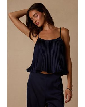 Lulus Caspian Satin Pleated Cami Top - Blue